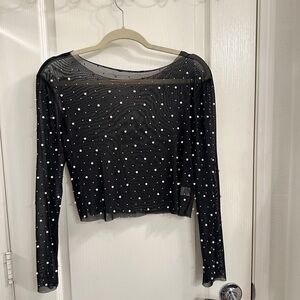 Black Sheer Polka Dot Top